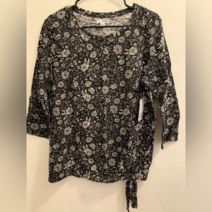 Brand New Womens Sonoma 3/4 Sleeve Shirt floral print size large ties at hem